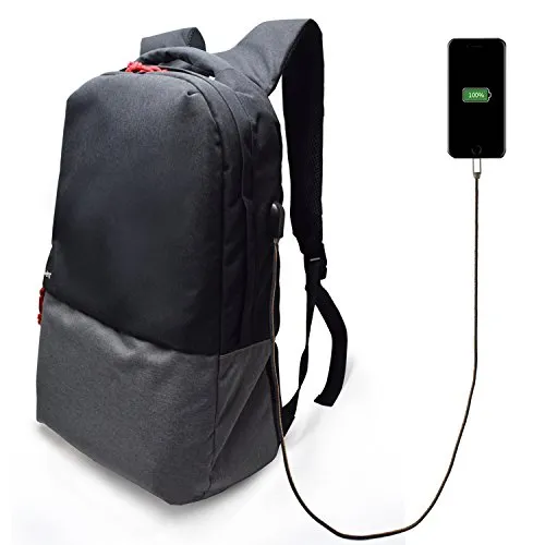 Ewent Urban Notebook Backpack - Laptop Rucksack - Mit USB-Ladeanschluss - Wasserdichter und Praktischer Schulrucksack für Reisen - Passend für Laptops bis zu 44 cm - Schwarz und Grau