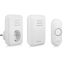 Byron DBY-22316 Funkklingel Komplett-Set - Türglockensätze mit 150 m Reichweite, 16 Melodien und Lautstärkeregler. Eine batteriebetriebene Klingel und eine Steckdose, die nicht verloren geht!