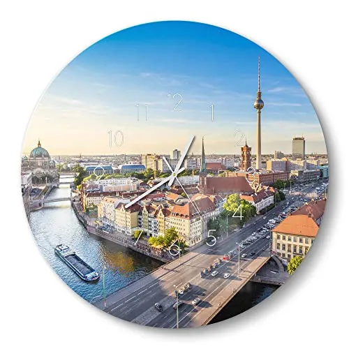 DEQORI Glasuhr | Motiv Berlin aus der Luft in blau von DEQORI