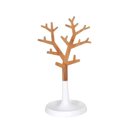 MSV Schmuckbaum Schmuckständer aus Bambus - Eleganter Schmuckständer aus Bambus, ideal zur platzsparenden Aufbewahrung und Präsentation von Ohrringen, Armbändern und Halsketten. Zusätzliche Ablagefläche für Schlüssel oder Brille.