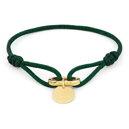 COPENHAGEN STUDIOS Fabric Link Bracelet - grün, gold - Damenarmband mit geknotetem Stoffband & Karabiner-Charm - Edelstahl 14K vergoldet - stufenlos verstellbar