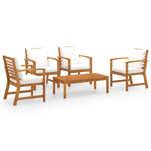 vidaXL 5-tlg. Garten-Lounge-Set aus Akazienholz - Gartenmöbel-Set mit robustem Akazienholzrahmen und dicken, abnehmbaren Kissen für optimalen Sitzkomfort. Ideal für entspannte Momente im Freien!