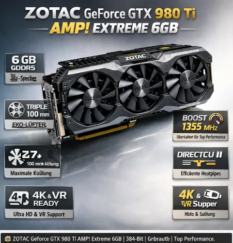 ZOTAC GeForce GTX 980 Ti AMP! Extreme 6GB 384-bit GDDR5 Grafikkarte GraphicCard