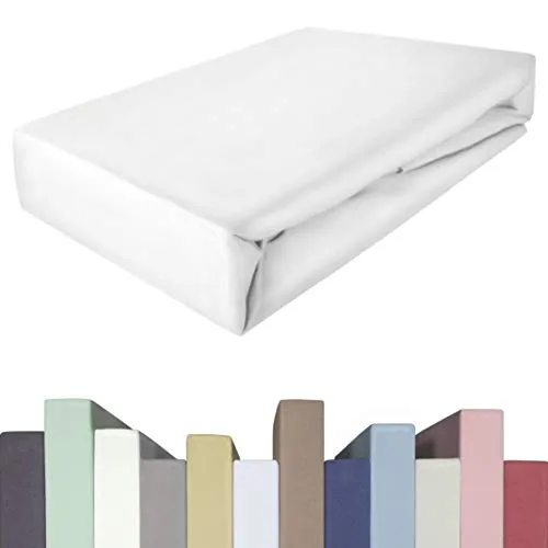 EDDA LUX Spannbettlaken für 20-40 cm hohe Matratzen, 90 x 200-220 bis 100 x 200-220 cm, Öko-Tex, Baumwolle m. 5% Elasthan, Premium Spannbetttuch für Boxspringbett, in Weiß
