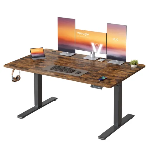 VASAGLE Höhenverstellbarer Schreibtisch 140 cm mit USB-C-Anschluss - Höhenverstellbarer Schreibtisch mit 80 cm Tiefe für mehr Platz. Stabil und leise verstellbar von 72 bis 120 cm. Inklusive 3 Speichertasten und Kabelmanagement für einen ordentlichen Arbeitsplatz.