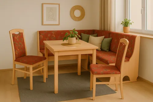 Eckbankgruppe 4-teilig Buche NB/Rot Sitzgruppe Esszimmer-Set Speiseset Essgruppe