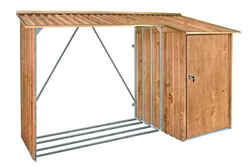 Duramax WoodStore Combo 8 x 3 Kaminholzunterstand - Holzlager mit seitlich geschlossenem Stauraum, abschließbarer Tür und erhöhtem Boden für optimalen Schutz und Organisation Ihres Brennholzes.