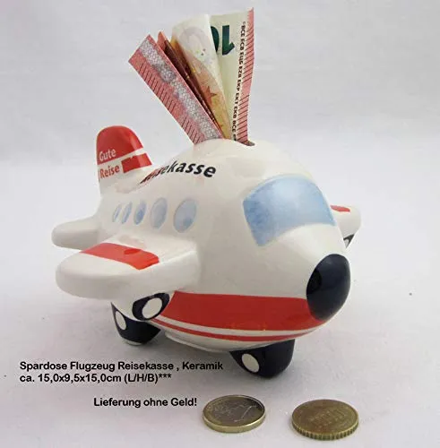 Andrea Verlag Keramik-Spardose Flugzeug - Reisekasse ca. 15,0 x 9,5 x 15,0 (L/H/B)