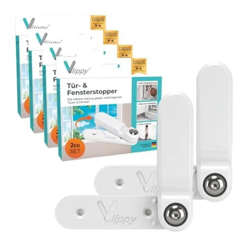 Vlippy Fensterstopper & Türstopper, 2 Stück - Multifunktionaler Fenster- und Türstopper für sicheres Lüften, ideal für Familien mit Kindern und Haustieren. Verhindert ungewolltes Zuschlagen und sorgt für freien Zugang.