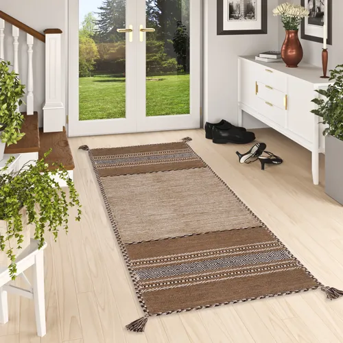 Läufer Natur Teppich Kelim Navarro Beige, Größe:90x160 cm von Pergamon