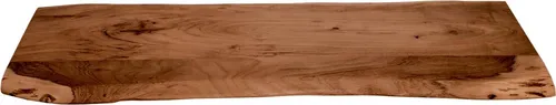 Holzplatte 120x40 cm Louisa, Tischplatte aus Akazienholz massiv + nussbaumfarben, Baumkanten-Platte für Heimwerker, geeignet für Arbeitsplatten, Tische & Fensterbretter