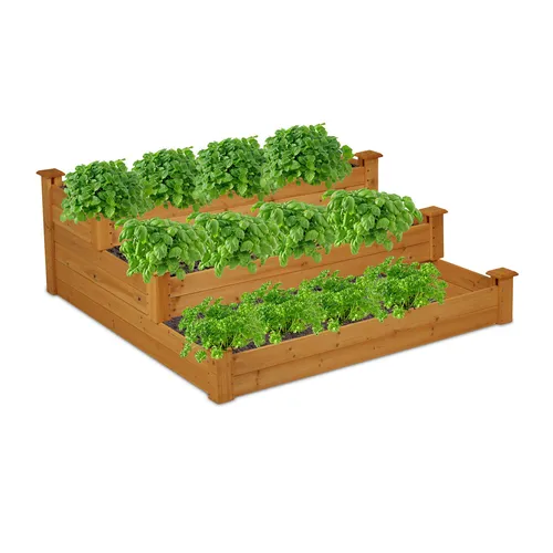 Hochbeet Stufenbeet aus Tannenholz – Pflanztreppe für den Garten - Hochbeet aus Tannenholz, ideal für Gartenliebhaber. Mit 46 cm Höhe und quadratischer Form perfekt für kreative Pflanzenarrangements im Außenbereich.