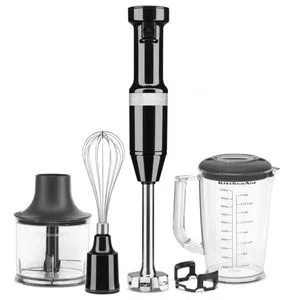 KitchenAid Stabmixer 5KHBV83EOB - Onyx Schwarz, 180 Watt, Set mit Zubehör - Stabmixer-Set mit BPA-freien Mixbecher (1L), Zerkleinerer und Schneebesen. Stufenlose Geschwindigkeitsregulierung bis 11.600 U/min für perfekte Ergebnisse in der Küche.