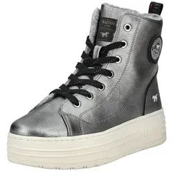 Mustang Damen High-Top Sneaker Silber - Sneaker in Silber aus Kunstleder mit warmem Kunstfell und praktischem Reißverschluss. Ideal für vielseitige Outfits und den ganzen Tag bequem tragen.