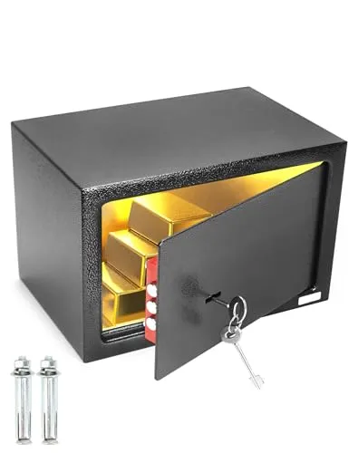 QWORK® Safe Tresor 31 x 20 x 20 cm mit Triple-Bit Schlüssel, Möbeltresor Hohe Sicherheit Stahlkonstruktion für Wertsachen