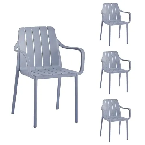 VORTIVO Gartenstuhl 4er Set Grau - Wetterfest & Stapelbar - Gartenstühle für Innen & Außen, bis 200 kg belastbar, ergonomisch und pflegeleicht - ideal für Balkon, Terrasse oder Esszimmer.