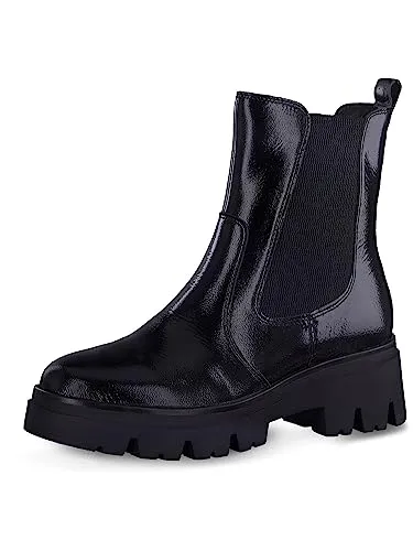 Tamaris COMFORT Damen Chelsea Boots mit Reißverschluss - Schwarz (Black Patent), 40 EU - Stylische Chelsea Boots mit Wechselfußbett für individuellen Komfort. Der Comfort Fit sorgt für eine optimale Anpassung an die Fußform, während hochwertiges Leder für Langlebigkeit und Stil sorgt. Ideal für jeden Anlass!