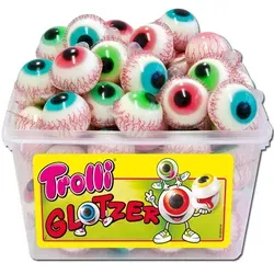 Trolli Glotzer Schaumzucker & Fruchtgummi Bonbons 1128g - Fruchtgummis mit realistischem Augapfel-Design, fruchtiger Flüssigfüllung und einzeln verpackt für Hygiene. Ideal für Partys, Halloween und als Spaß-Geschenk!