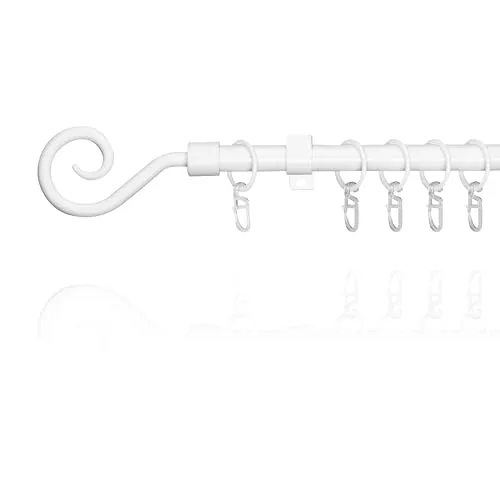Lichtblick Gardinenstange Kringel, 16 mm, ausziehbar, 1 läufig, 130-240 cm Länge, inklusive Wandhalter und Ringe mit Faltenleghaken Weiß