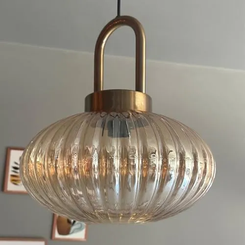 bamyum Elegant Pendelleuchte Vintage Glas, 30 cm Retro Hängelampe Esstich, Pendelleampe Kugel, Küchenlampe Wohnzimmer E27, Glaslampe Hangend, Lampenschirm