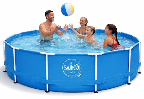 HAF Framepool Aufstellpool Blau rund 366 x 91 cm – Komplett Set mit Rahmen