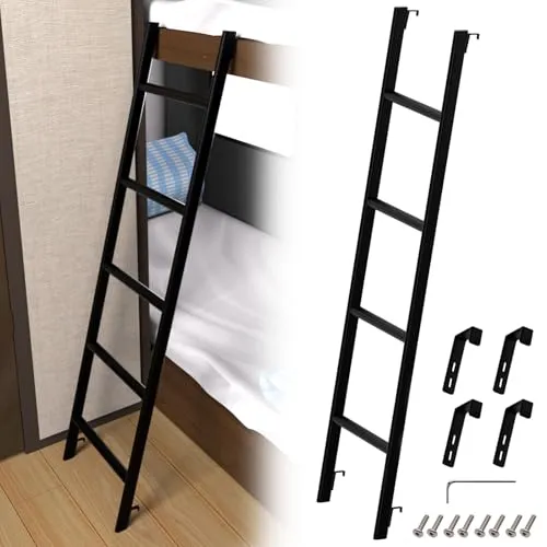 Schwarz Hochbett Leiter, 140 cm, 4 Haken, Einteiliger Stahlkonstruktion