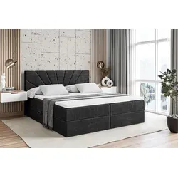 ALTDECOR Boxspringbett MILTIO - 180 x 200 cm - Schwarz Samt mit H4 Matratze und Topper - Komfortables Boxspringbett mit Bettkasten für optimalen Stauraum. Die 20 cm hohe H4 Matratze passt sich perfekt an den Körper an und bietet idealen Schlafkomfort.