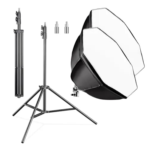 Walimex pro Octagon Softbox 2er Set 55 cm mit 35 W LED inkl. 2 x FT-8051 Lampenstativ bis 260 cm Höhe, Studioleuchte 5000 K Tageslicht plus Lichtstativ mit Federdämpfung