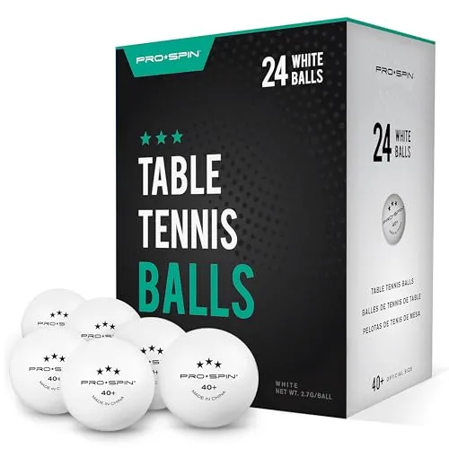 PRO SPIN Tischtennisbälle -Weiße Tischtennisbällen 3 Sterne 40+ (24er-Pack) | Hochwertige ABS-Trainingsbälle | Extrem Robust für Innen- und Außen-Tischtennisplatten, Wettbewerb und Spiel