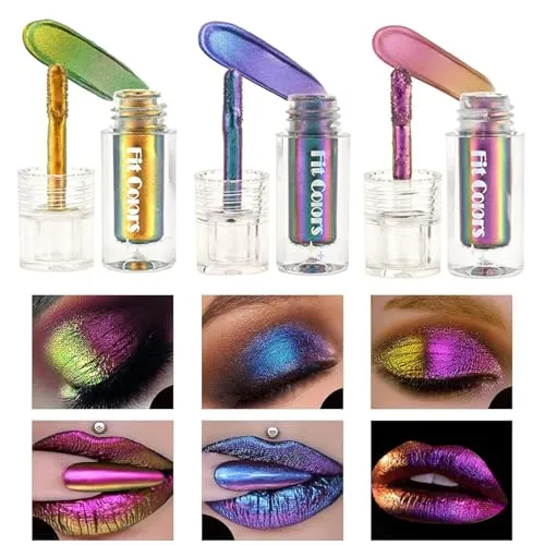 Domality Chamäleon Lidschatten Liquid Set, 3pcs Intensive Farbverschiebung Multichrom Lidschatten, Hochpigmentiert Metallisch lang Anhaltend Schnell Trocknend Kein Knitterndes Augen-Make-up