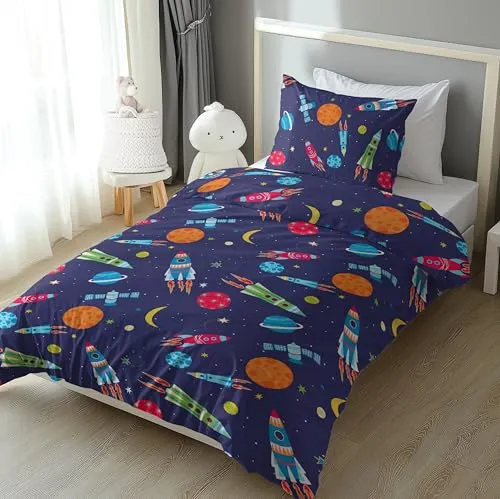 LINKHOFF Bettwäsche Astronauten 135x200 für Kinder - Bettwaren-Set für Kinder mit coolen Weltall-Motiven, aus 100% atmungsaktiver Baumwolle, pflegeleicht und mit praktischem Reißverschluss für schnelles Beziehen.