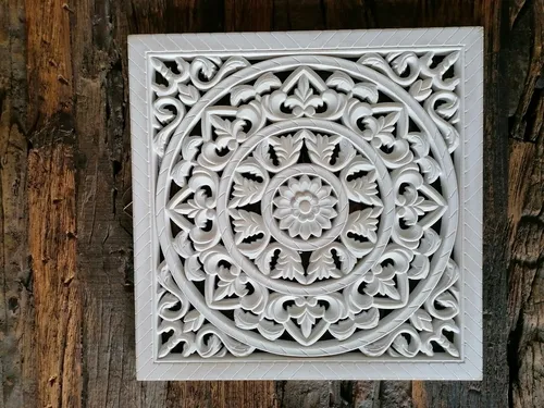 Produktbild Wandbild Wandhänger 3D Blumen Dekor Wanddeko Bild Holz Weiß 40x40x2cm