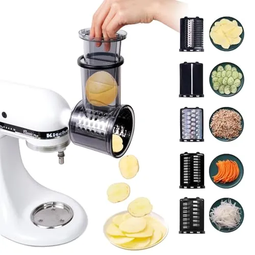 Schneide-Reibeaufsatz für Kitchen Aid Mixer mit 5 Klingen