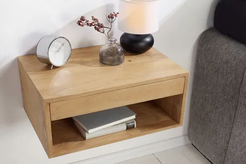 riess-ambiente Nachttisch PURE 50cm aus Mangoholz - Minimalistischer Nachttisch mit praktischer Schublade und offenem Fach. Ideal für Schlaf- und Gästezimmer, bietet Stauraum und setzt natürliche Akzente in deiner Einrichtung.