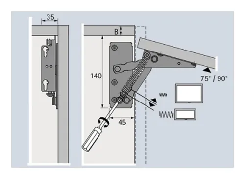 Hettich Lift Hochklapp-Beschlag, 80 - 220 N, 4,6 kg, 90° - 10921