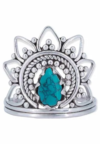 mantraroma Silber Ring Damen 925 Türkis Edelstein türkis ausgefallen verspielt