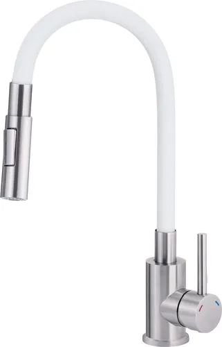 Küchenarmatur mit gebogenem Auslauf – 2 Sprüharten - Die elegante Küchenarmatur vereint Benutzerfreundlichkeit und Stil. Mit Luftsprudler für einen sanften Wasserfluss und einem praktischen Umschalter zwischen belüftetem Strahl und Regenbrause.