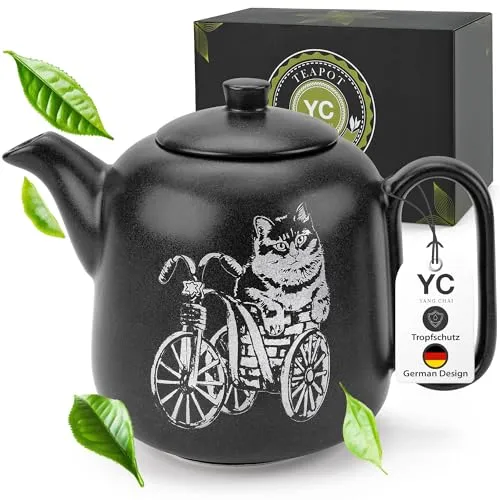 YC Yang Chai Teekanne mit Siebeinsatz (1,3L) - Handgefertigte Keramik Teekanne - Schwarze Teekanne aus bruchsicherer Keramik mit Edelstahl-Sieb, hält Tee länger warm und bewahrt das Aroma – perfekt für losen Tee und stilvolle Teemomente.
