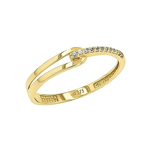 Amor Ring Damen Ringe mit Zirkonia, elegant verpackt - Ringe für Damen, filigraner 375 Goldring mit auffälliger Schlaufen-Optik und zahlreichen funkelnden Zirkonia, ideal als Geschenk in edler Schmuck Geschenk Box.