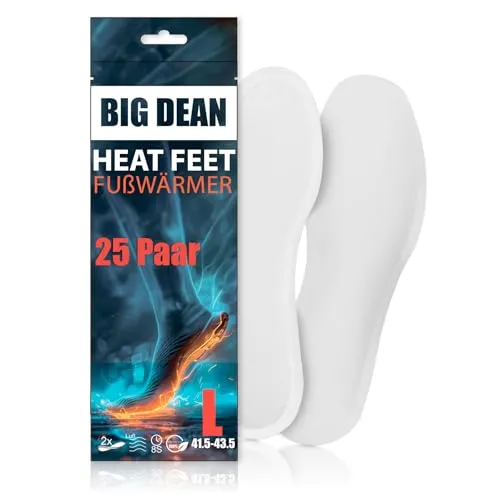 BigDean Fußwärmer 25 Paar – 8 Stunden Wärme für Schuhgröße 41,5-43,5