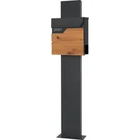 ML-Design Standbriefkasten Anthrazit-Holzoptik mit Zeitungsfach - Stylischer Briefkastenständer aus pulverbeschichtetem Edelstahl, perfekt für die Wandmontage. Inklusive Zeitungsfach und 4 Bodenankern für sicheren Halt. Ihre Post bleibt trocken und geschützt!