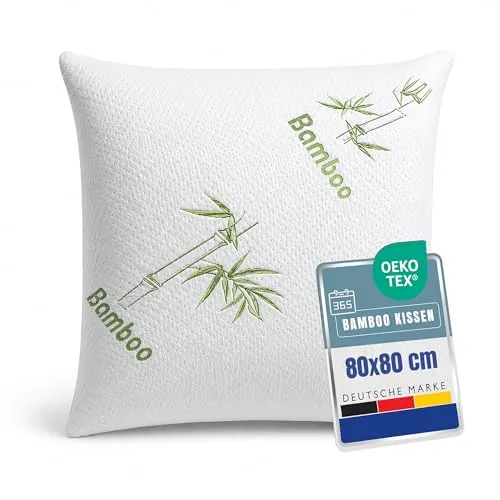Home Oase Orthopädisches Kissen | 80x80 cm | Bambus Kopfkissen mit abnehmbarem Bezug | Memory Foam Kissen für optimale Kopf und Nackenunterstützung