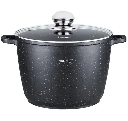 Marmorierter Kochtopf KH-1599 10L mit Glasdeckel - Kochtopf für alle Herdarten, kratzfest und antihaftbeschichtet, ideal für gesundes Kochen und einfache Reinigung.