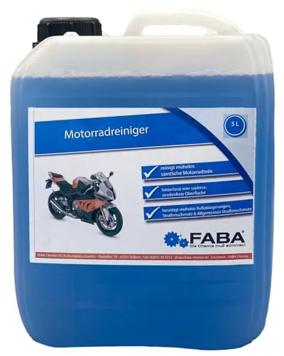 FABA Motorradreiniger 5 L - Effektiver Bike Cleaner mit Auslaufhilfe - Autopflege & Motorradpflege: Reinigt mühelos alle Motorradteile, hinterlässt streifenfreie Oberflächen und reduziert nachfolgende Verschmutzungen.