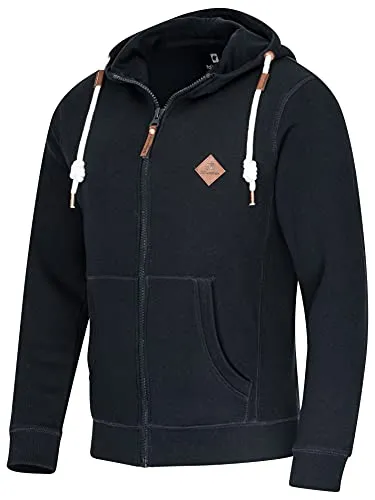 FALKENSTEJN stylischer Kapuzenpullover Sweatshirt mit Logolederpatch Hoodie Pullover mit 2 seitlichen Taschen (dunkelblau, XL)