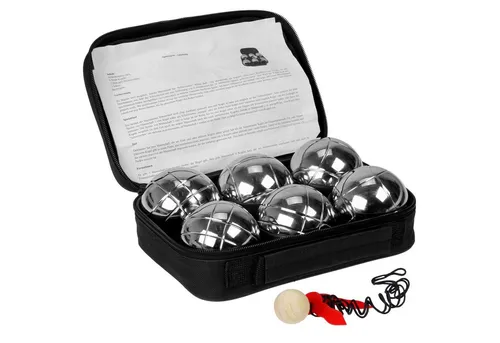 Boccia Kugeln Set, 6x Metall-Kugeln 73mm - Boule-Spiele Set mit 6 Metall-Kugeln (73mm, 720g), 1 Holz-Kugel und Abstandsmesser, ideal für Turniere und entspannte Spiele im Garten oder Strand.
