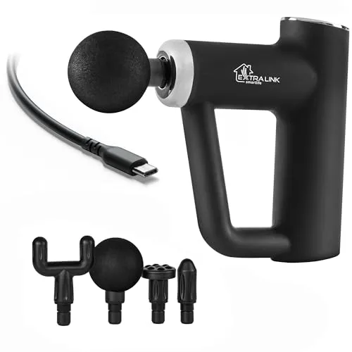 EXTRALINK Massagepistole, 4 auswechselbare Spitzen, bis zu 3800 U/min, Massage Gun USB-Laden - C, eingebauter 1200mAh Akku, 6 Geschwindigkeitsstufen, Massage Pistole, Handmassagegerät, Schwarz