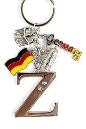 ELLUG Schlüsselanhänger H.: 11cm Buchstaben/Letter/Initalien/Alphabet/ABC mit Glitzersteinen & Charms Bierkrug/Adler/Deutschland-Fahne/Germany (Z)