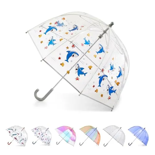 totes Regenschirm für Kinder, transparent, Kuppelschirm, leichtes Design, Windschutz- und Regenschirm, Hai, Kids - 38