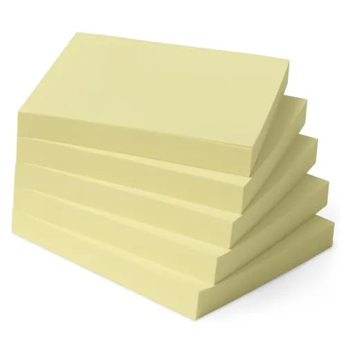 Amazon Basics Standard-Haftnotizen, 5 Blöcke, Selbstklebende Notizblöcke, 100 Blatt Pro Block, Gelb, 7,6cm x 7,6cm